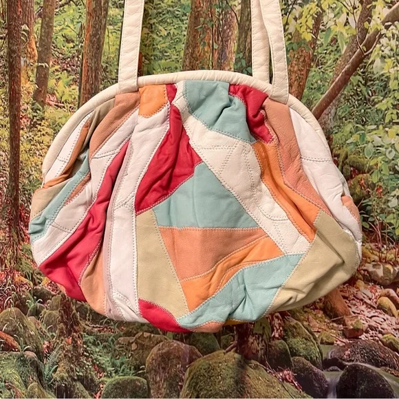 Vintage Leather Patchwork Crossbody Bag rare purse 80s quilt quilted - Picture 10 of 13